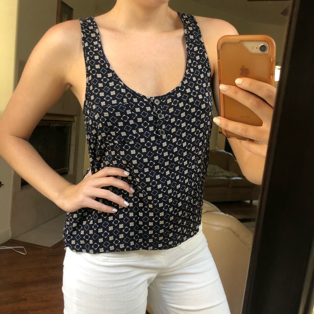 Blue and Grey Geometric Tank Top